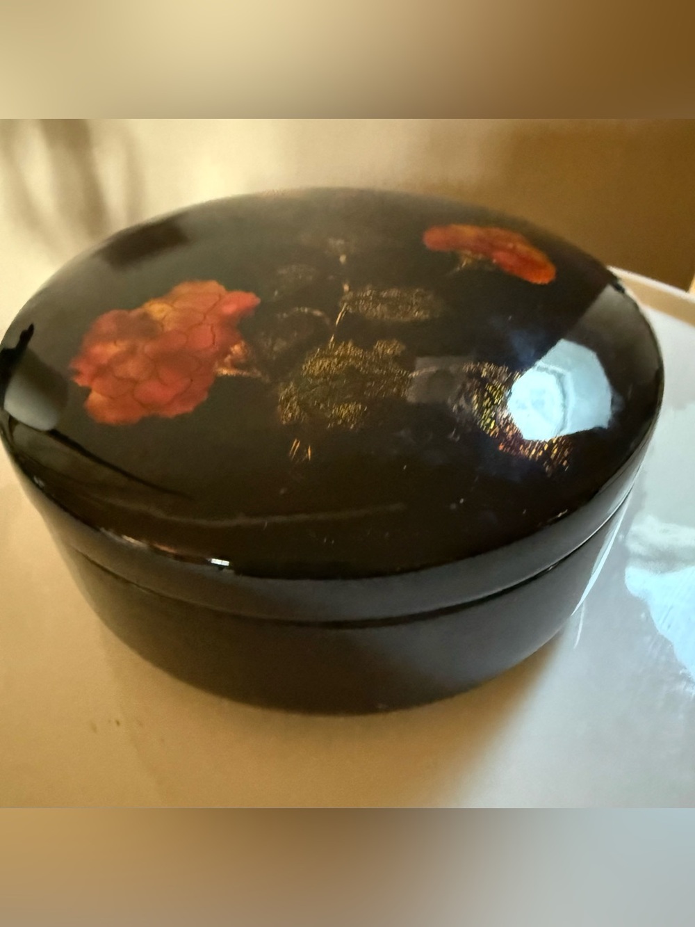 Vintage Japanese Lacquer Black Floral Jewelry Box - Picture 1 of 8